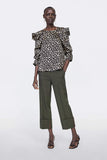 DRAPED ANIMAL PRINT BLOUSE