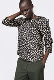 DRAPED ANIMAL PRINT BLOUSE